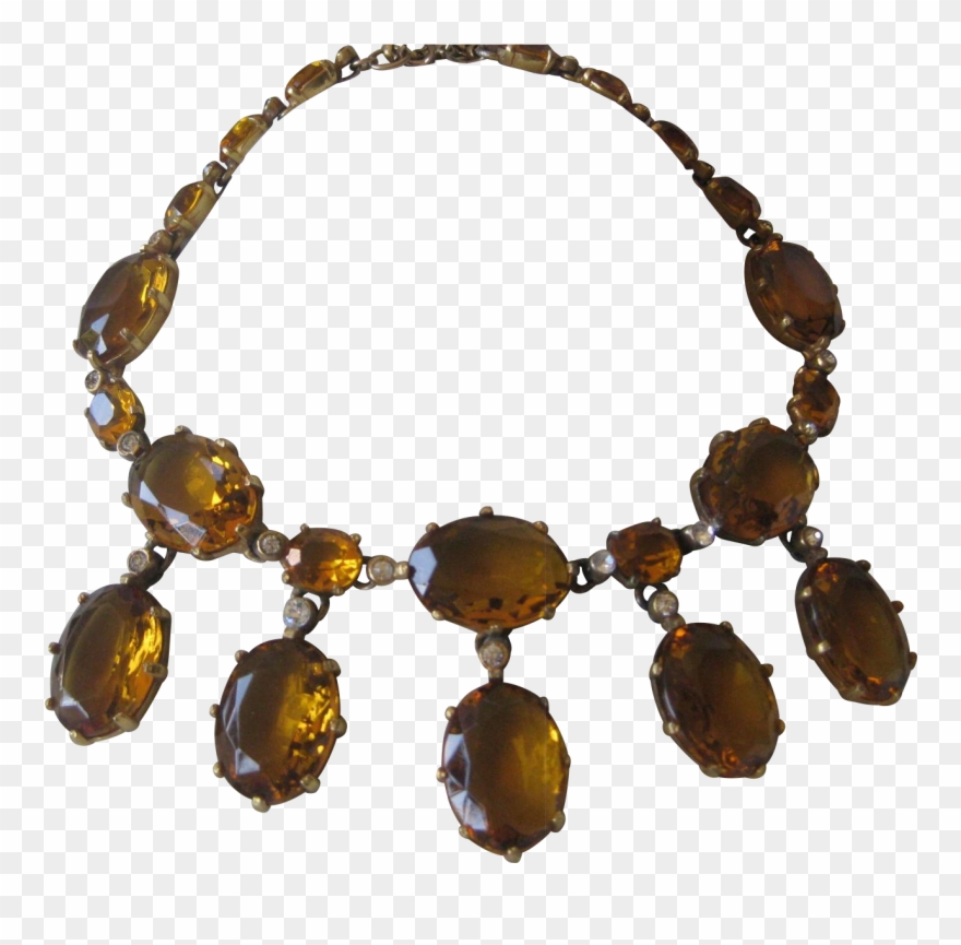 Rare Early Eisenberg Large Citrine Glass & Rhinestones - Necklace Clipart