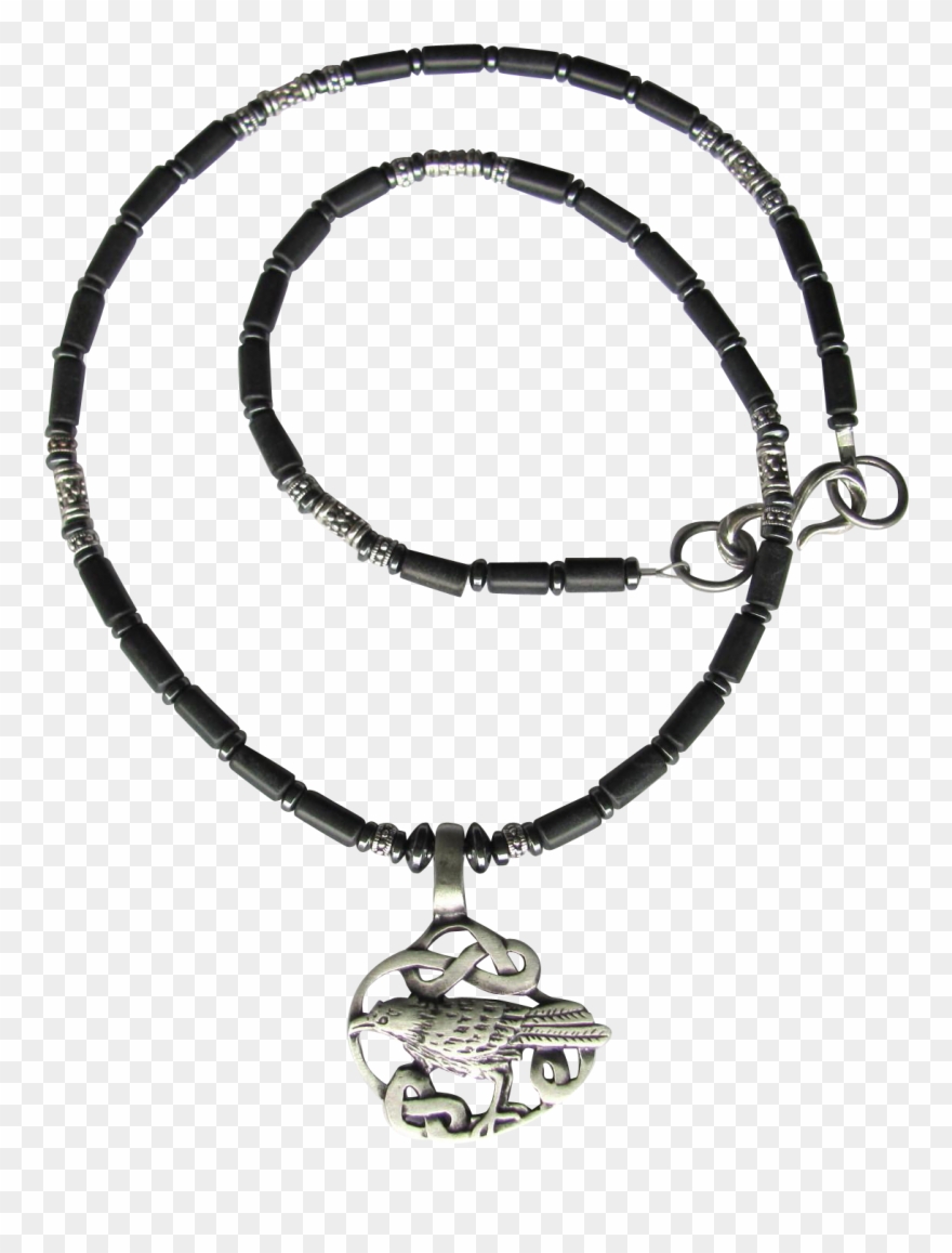 Celtic Raven Pendant On Necklace Of Black Obsidian - Locket Clipart