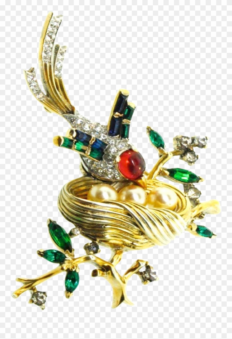 Trifari 'alfred Philippe' Sterling Bird And Nest On - Christmas Ornament Clipart