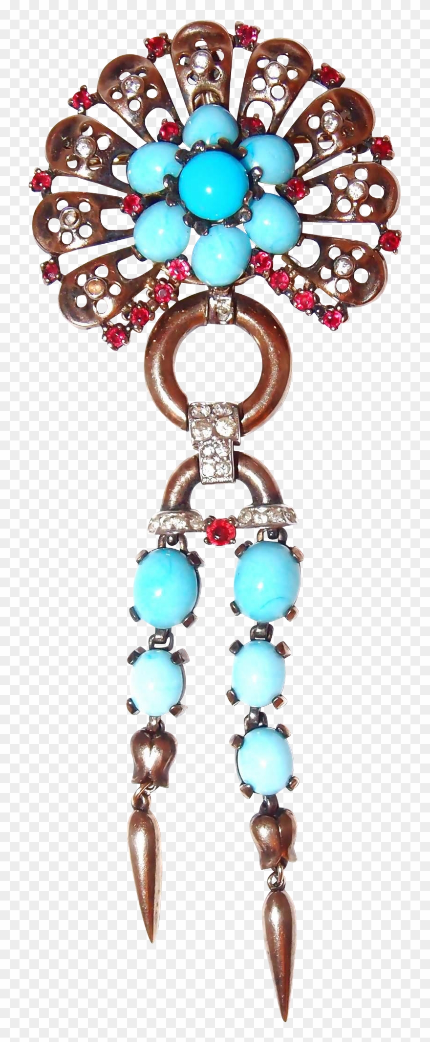 1946 Alfred Philippe Crown Trifari Turquoise Sterling - Trifari Clipart