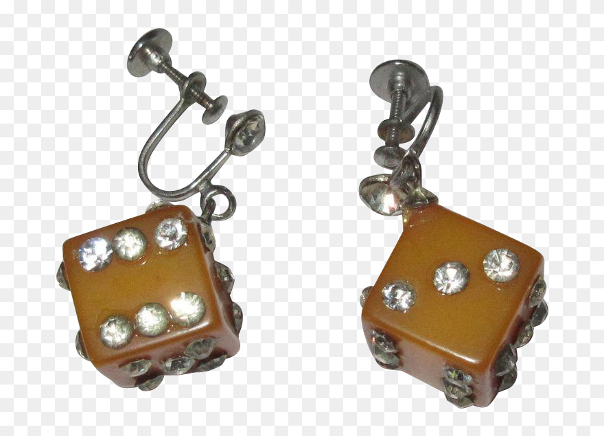 Bakelite Dice Earrings, Rhinestones, Butterscotch, - Earrings Clipart