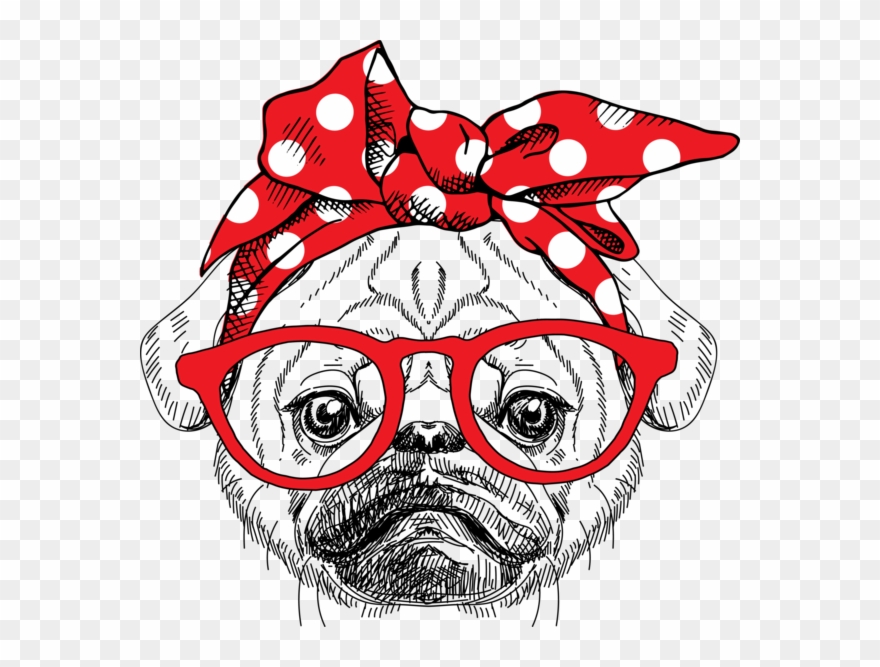 Pug Bandana Tee - Dog Vector Sunglasses Clipart