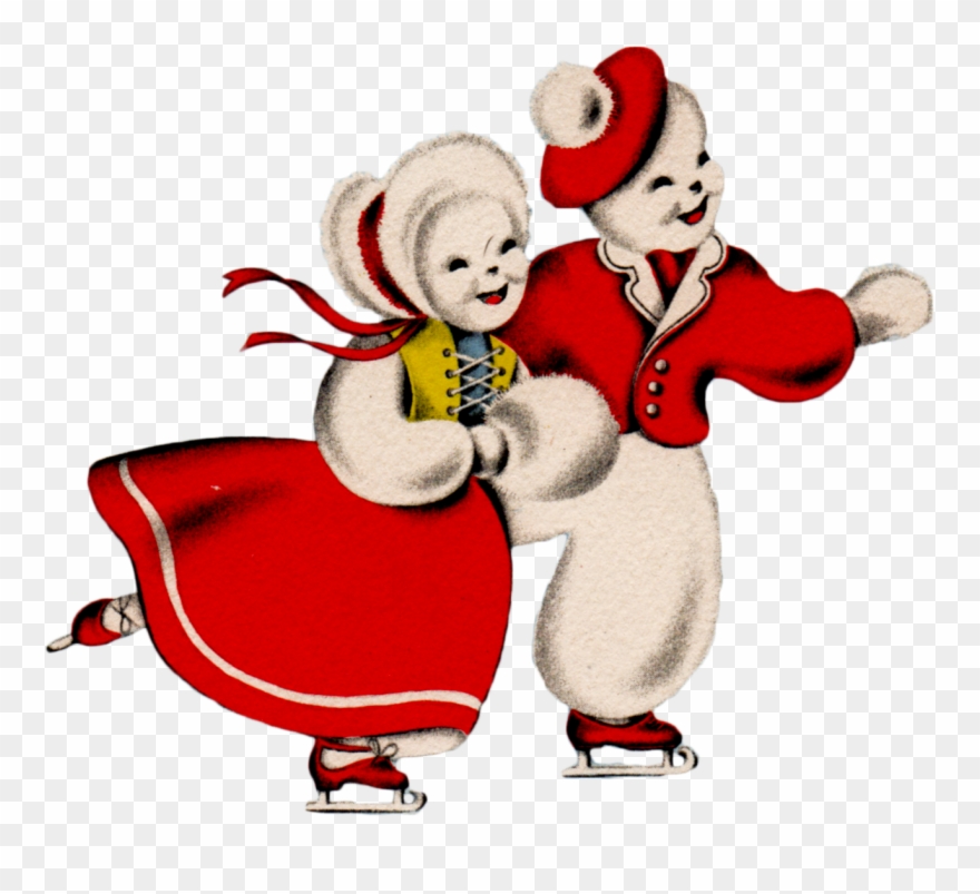 Retro Skating Snow Couple Image - Natale D Amore Clipart