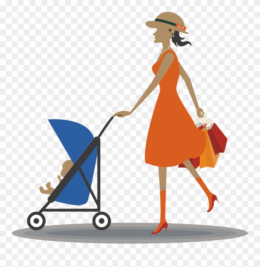 Drawing Infant Computer Icons Woman Pushing Stroller - Baby Vector Trolley Clipart