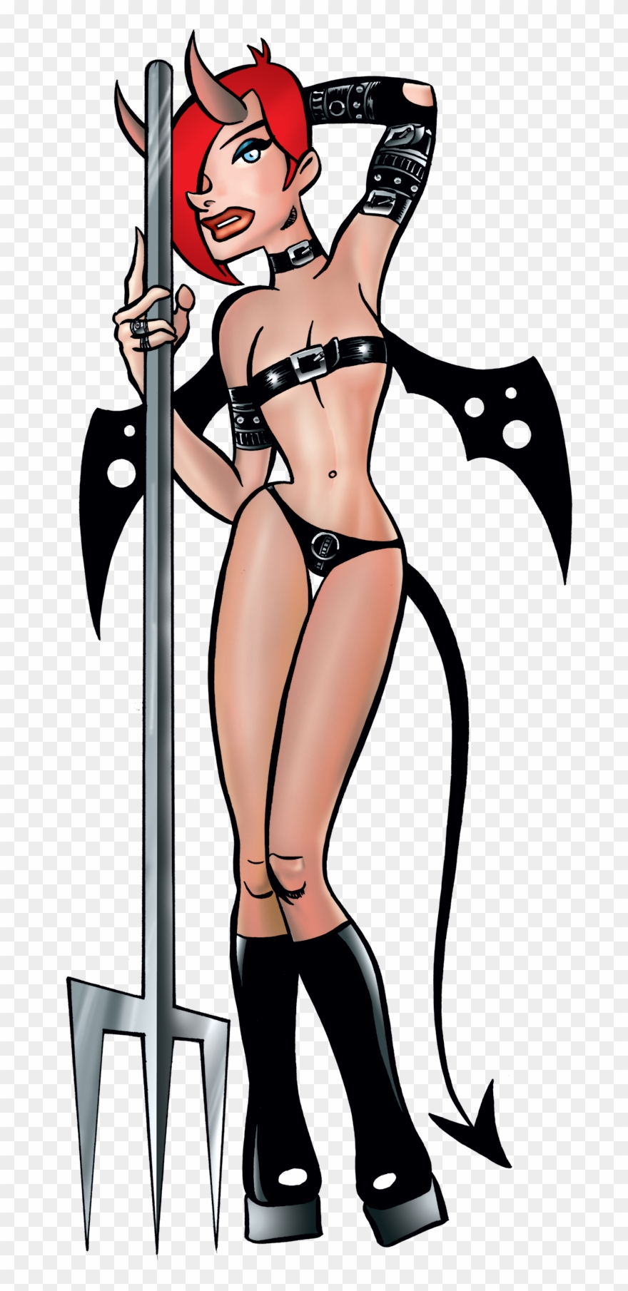 Sexy Goth Girl Hellene Posing Next To Pitchfork - Cartoon Clipart