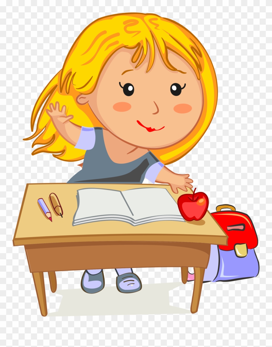 Girl Sitting At Desk Clipart - Cartoon Character At School - Png Download