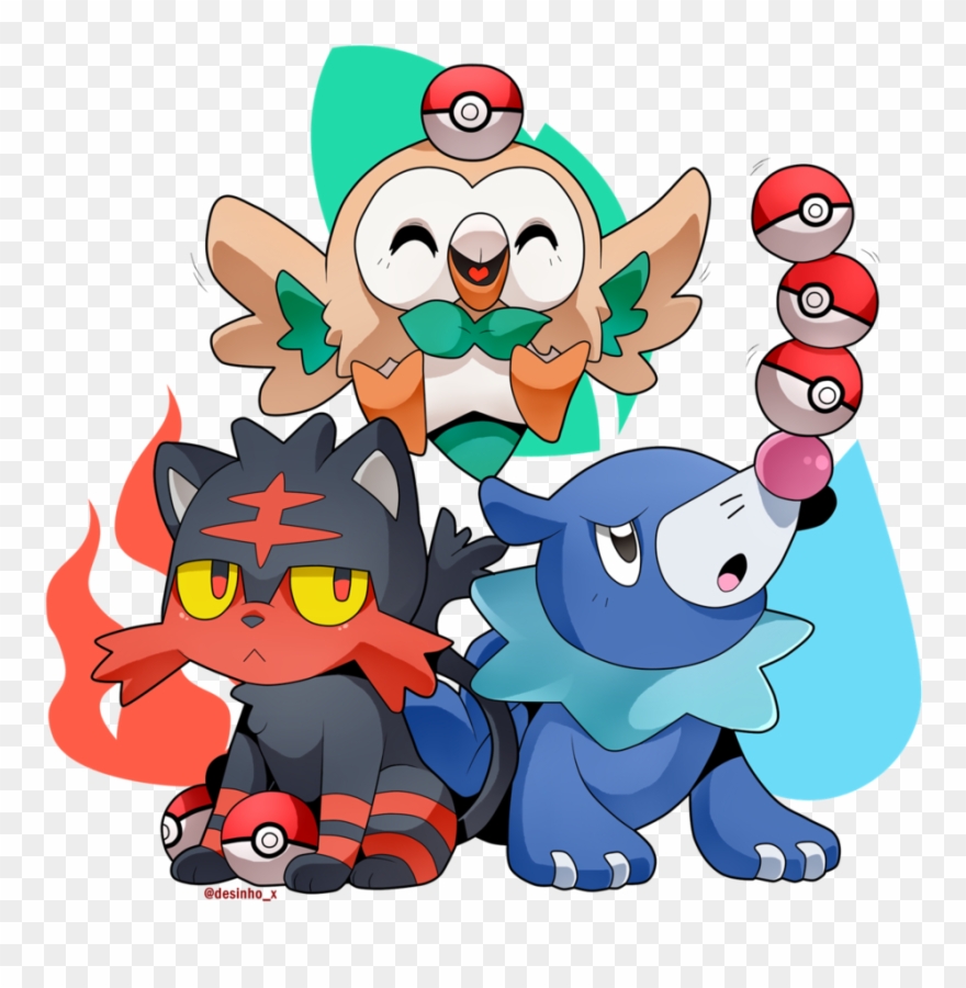 Pokemon Clipart Happy - Popplio Rowlet And Litten - Png Download