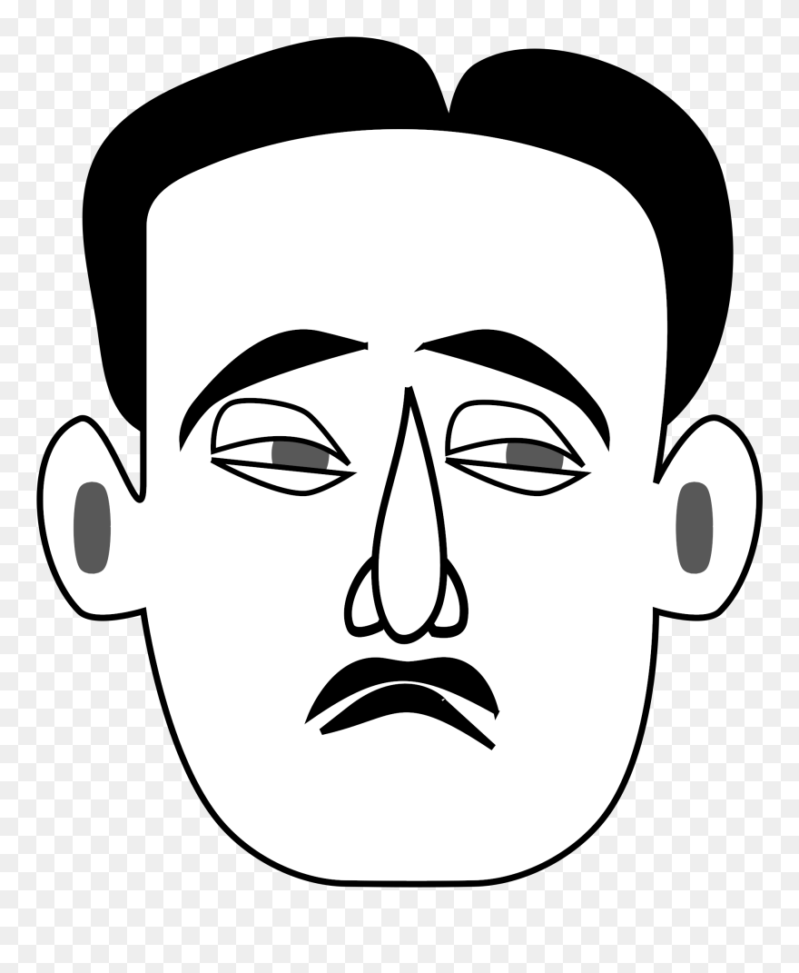 Sad Face - Black And White Man Face Image Drawing Clipart