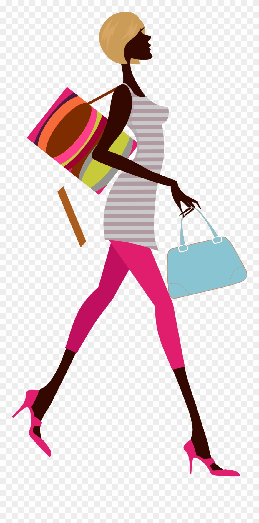 Fashion Woman A Carrying Bag - Woman Carrying Bag Vector Clipart