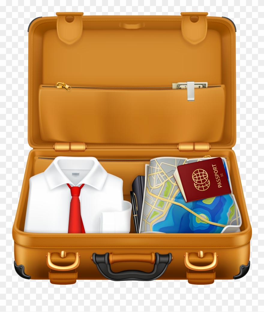 Brown Suitcase With Clothes And Passport Clipart Image - Clothes In Suitcase Png Transparent Png