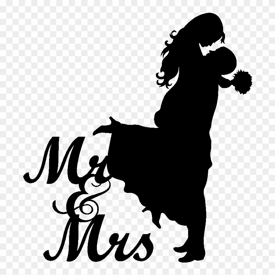 Sticker Mariage Mr - Bride And Groom Silhouette Wedding Cake Topper, Custom Clipart