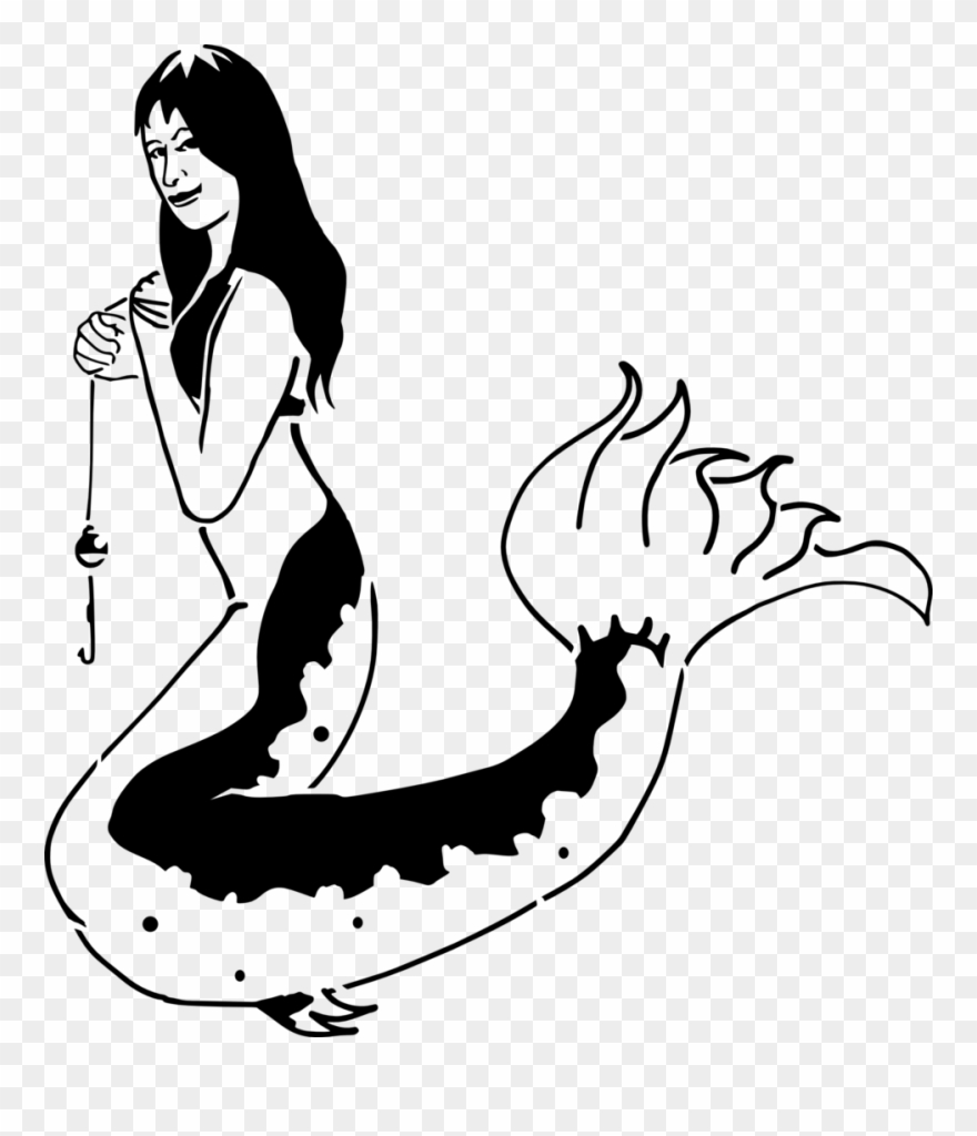 Computer Icons Drawing Tail Catfish Art - Blue Mermaid With Fishing Line Shower Curtain Clipart