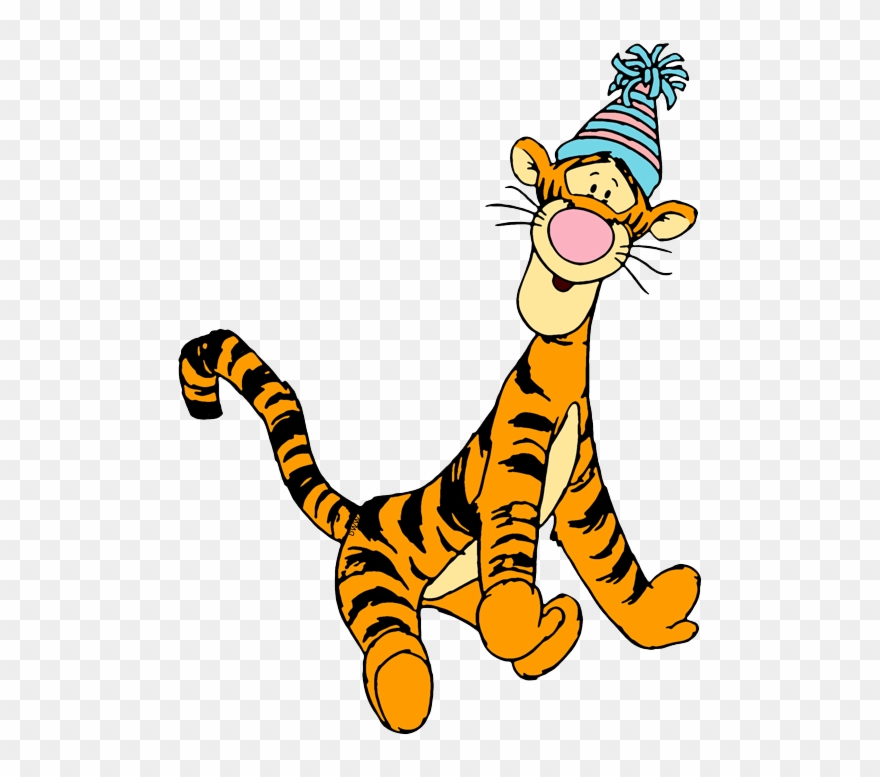 Birthday Cake Tigger Wearing Party Hat Clipart