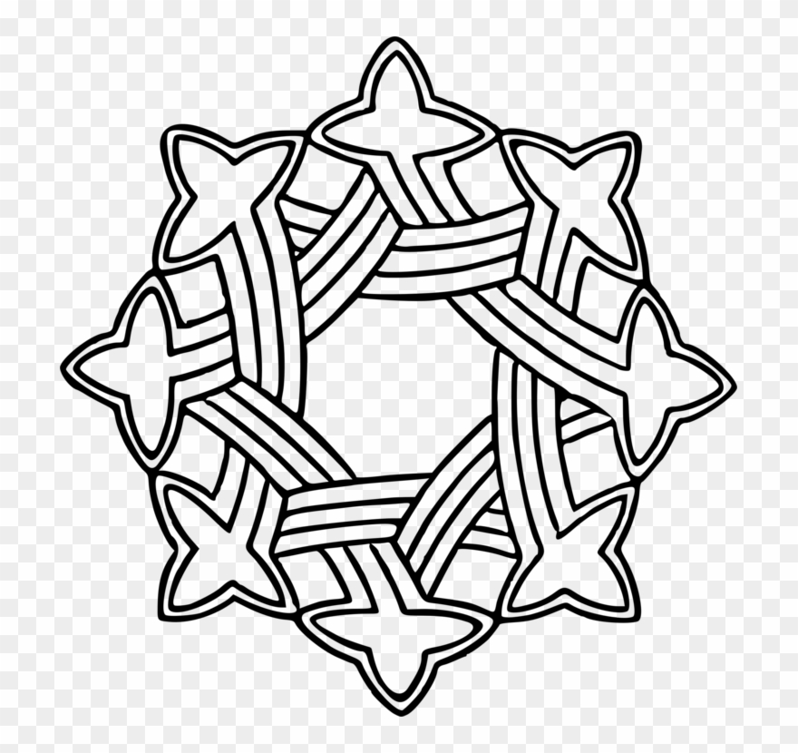 White Floral Design Ink Ornament Black - Interlocking Clipart