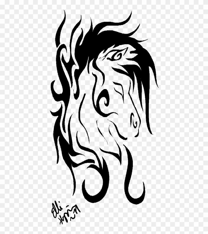 Horse Tribal Tattoo By Greeneco94 On Clipart Library - Horse - Png Download