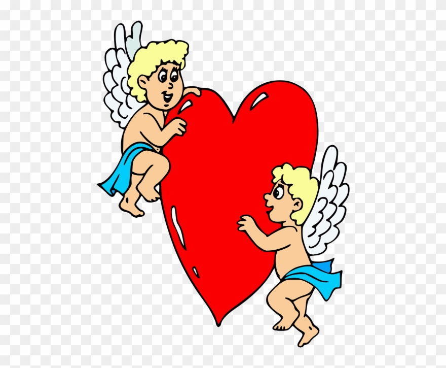 Angels, Heart, Cupid, Love, Celestial, Valentine's - Cupid Heart Clip Art - Png Download