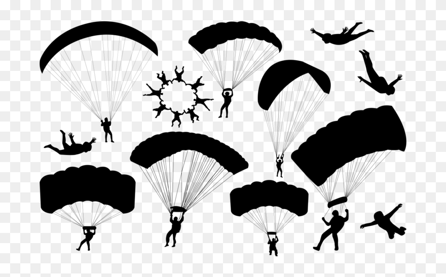 Skydiving Silhouettes Vector - Extreme Sports Clipart