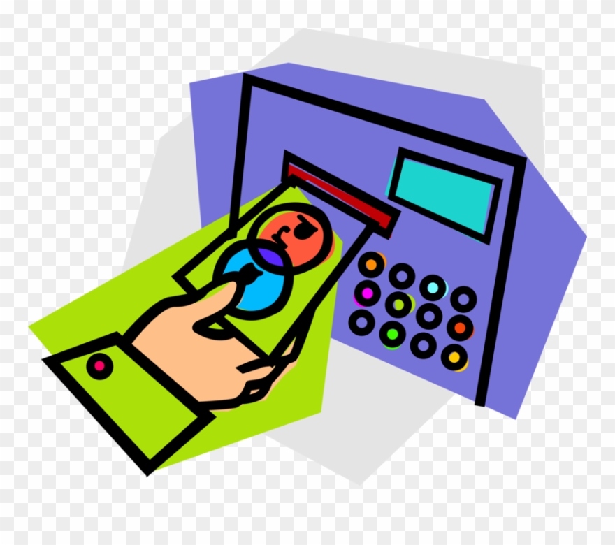 Vector Illustration Of Hand Inserts Bank Card In Bank - Annual Percentage Rate Clipart