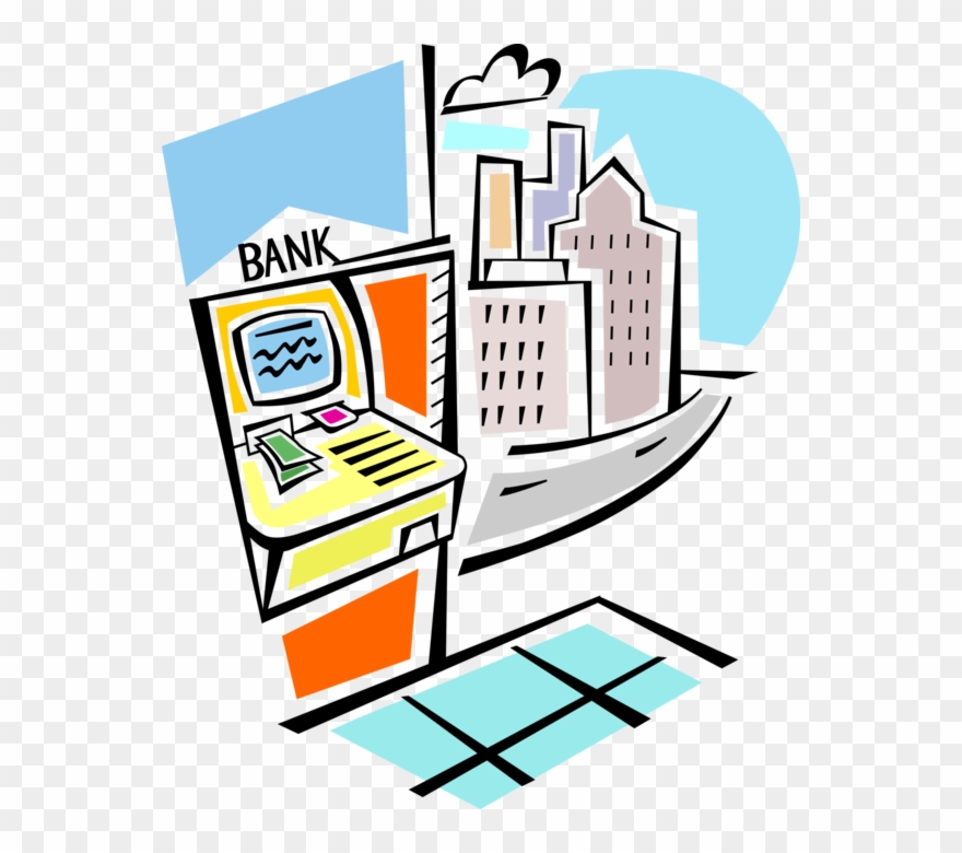 Vector Illustration Of Withdrawing Cash Money From - Bank Clipart