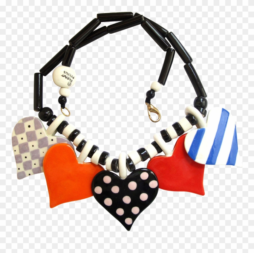 Parrot Pearls Large Ceramic Hearts Necklace - Choker Clipart