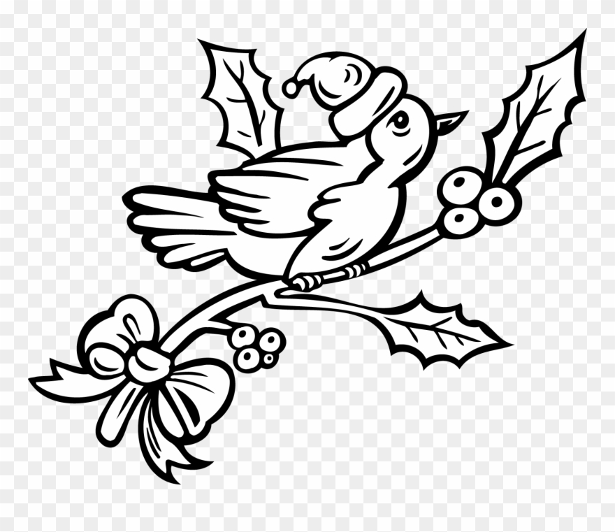 Printable Robin Bird Coloring Pages With Christmas - Christmas Bird Black And White Clipart