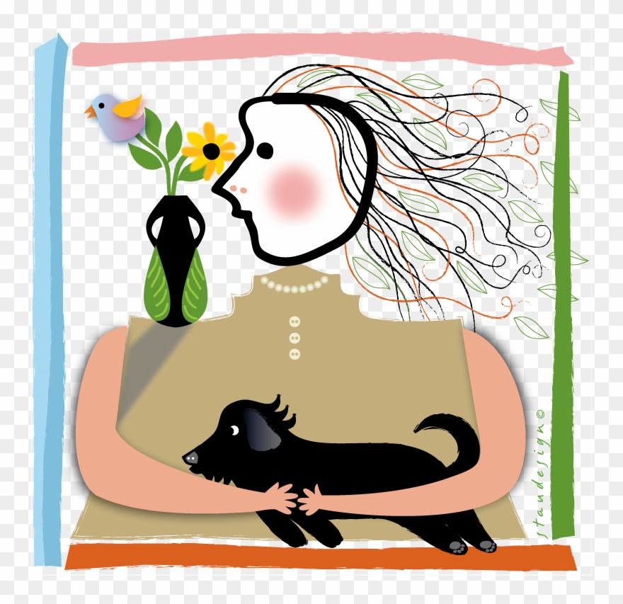 Self Portrait With Dog - Cartoon Clipart