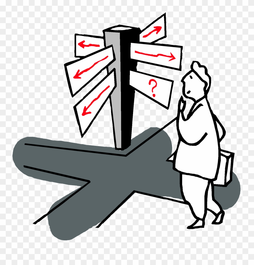 Man Looking At A Sign Post - Sign Clipart