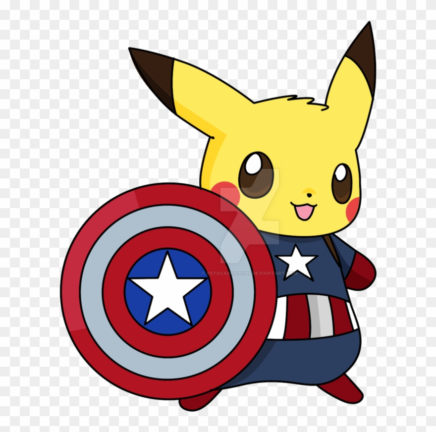 Captain America Clipart Team Captain - Captain Pikachu White Gray Neckline Hoodies - Png Download