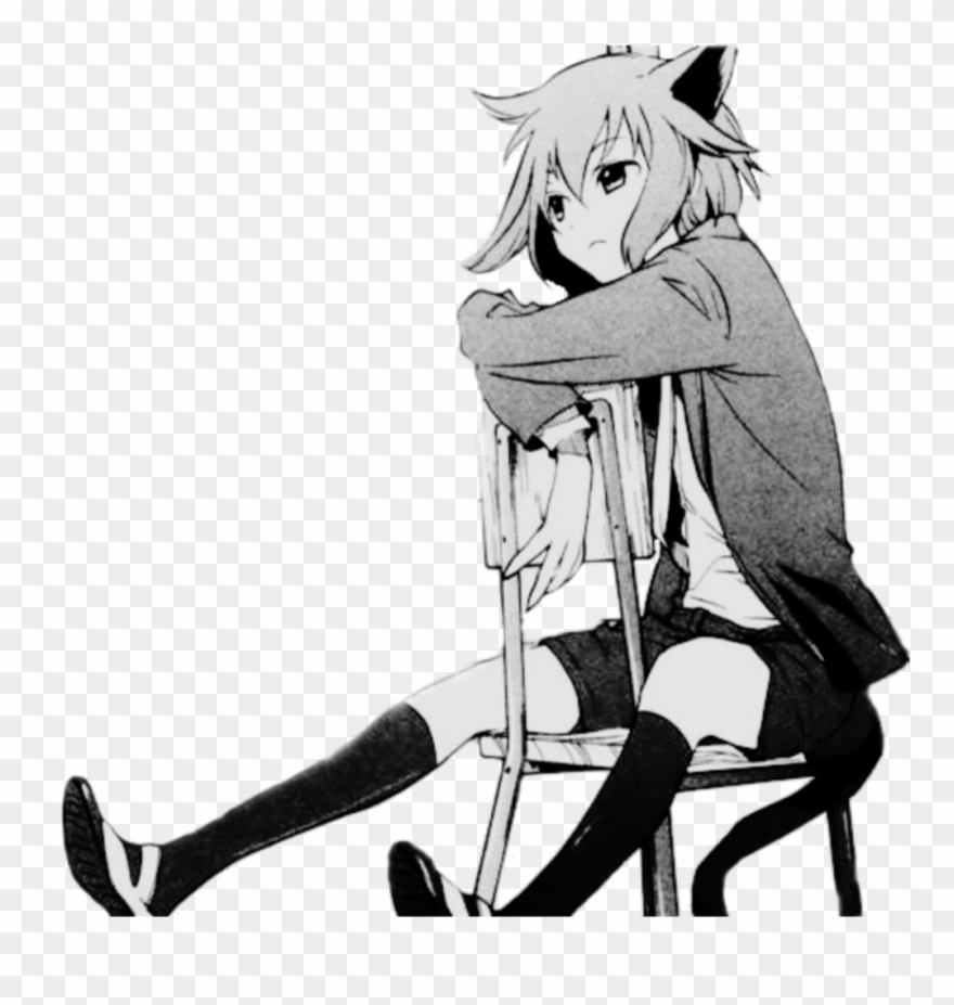 Sad Neko Animegirl Chair Cattail Catears Freetoedit - Neko Anime Girl Manga Clipart