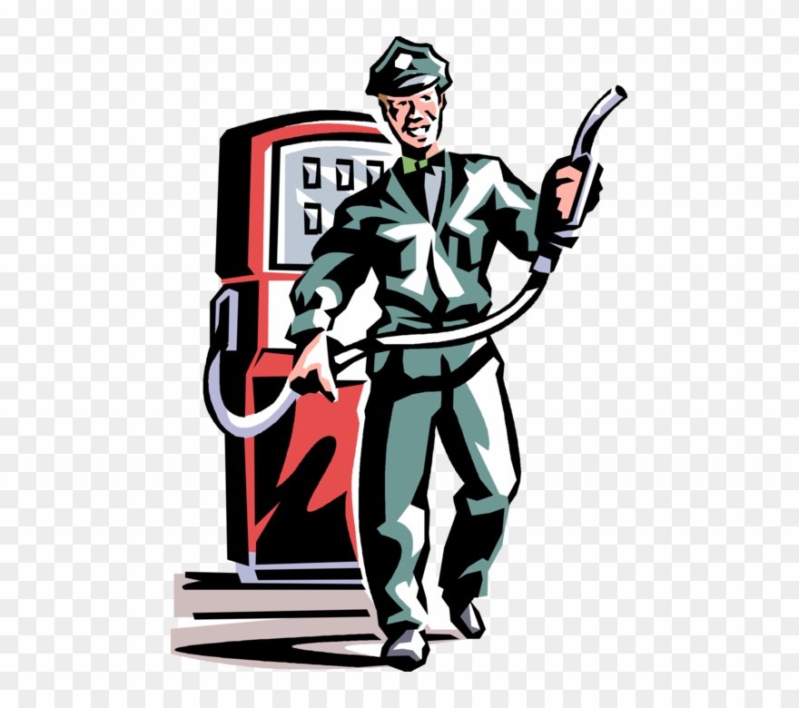 Vector Illustration Of Friendly Service Station Employee - Cartoon Clipart