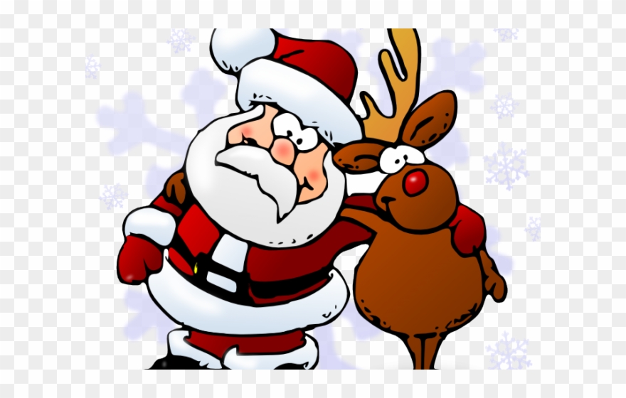 Friends Clipart Xmas - Santa And Rudolph Cartoon - Png Download