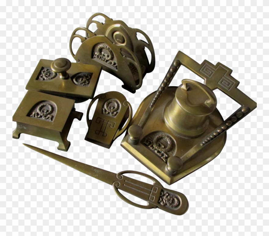 Antique Art Nouveau Desk Set, Inkwell, Letter Holder, Clipart