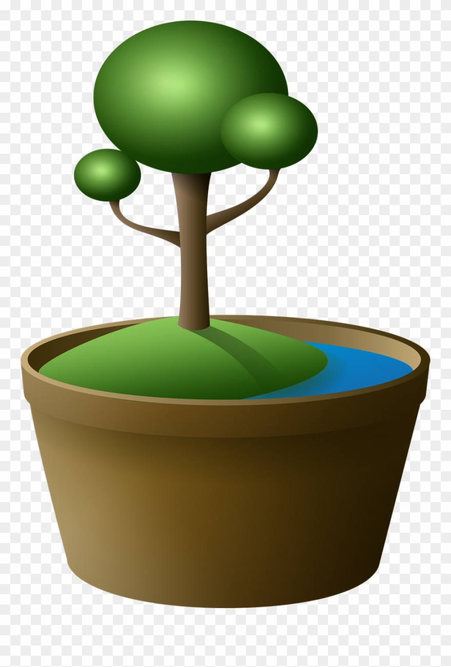 Island, Tree, Bonsai, Vase, Island, Green, Lake - Bonsai Kartun Clipart