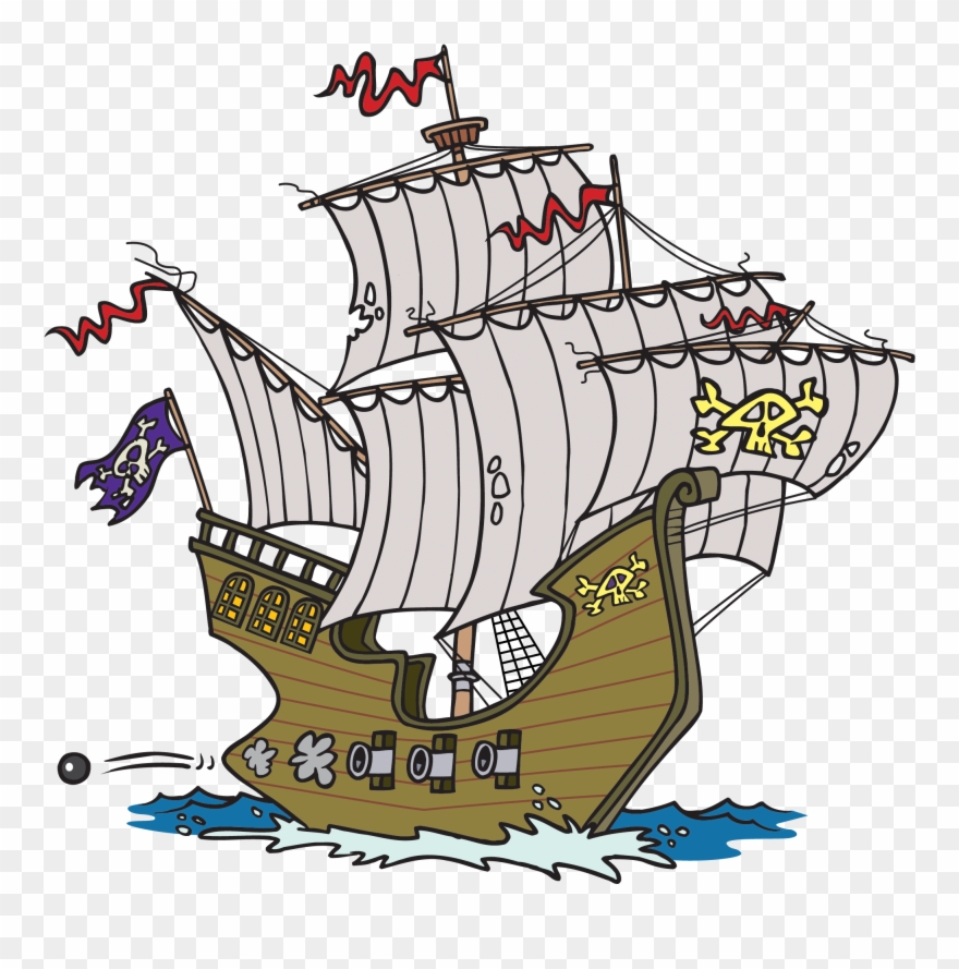 Cartoon Ship Clipart - Ship With Cannons Clipart - Png Download