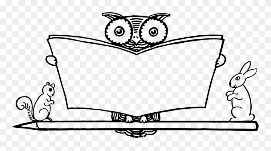 Black And White Owl Reading Clipart