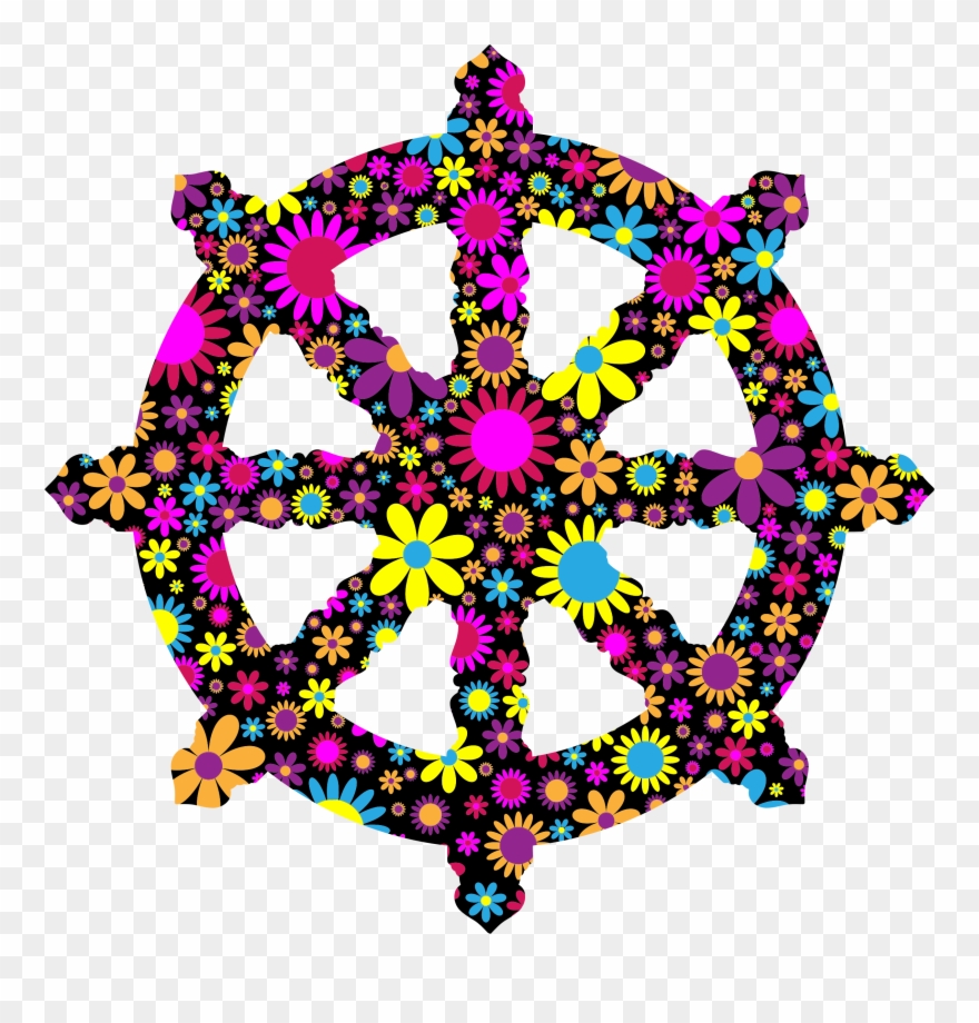 Ornate Dharma Wheel Silhouette Clipart