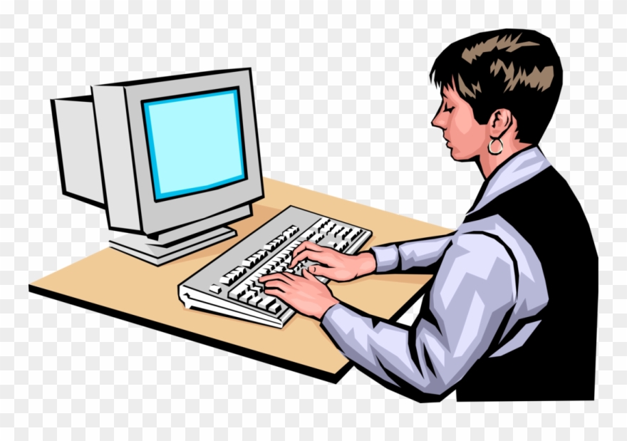 Entrepreneur Works At Computer Vector Image Illustration - Clipart Data Entry Operator - Png Download
