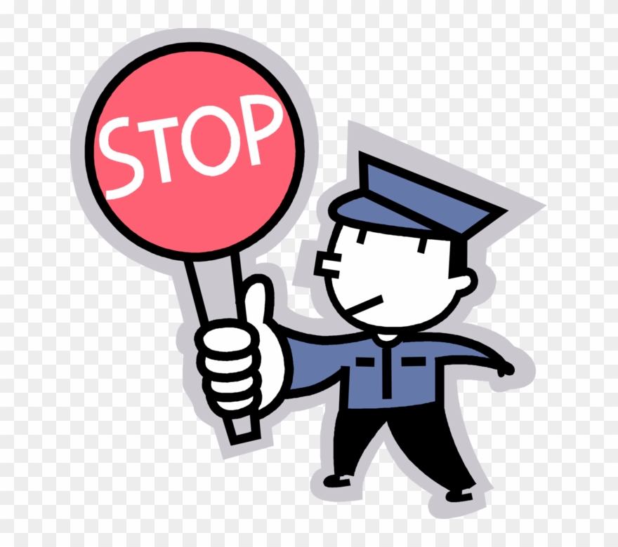Vector Illustration Of School Crossing Guard Stops - Crossing Guard With Stop Sign Cartoon Clipart