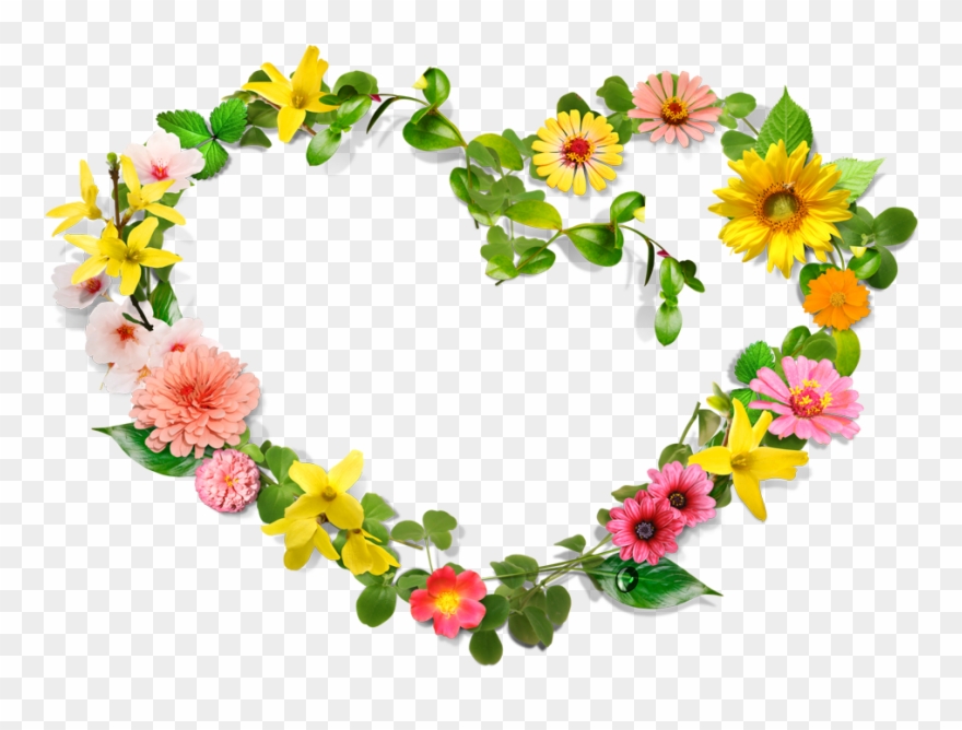 Flower Heart Wreath Clip Art - Flower Heart Border Design - Png Download