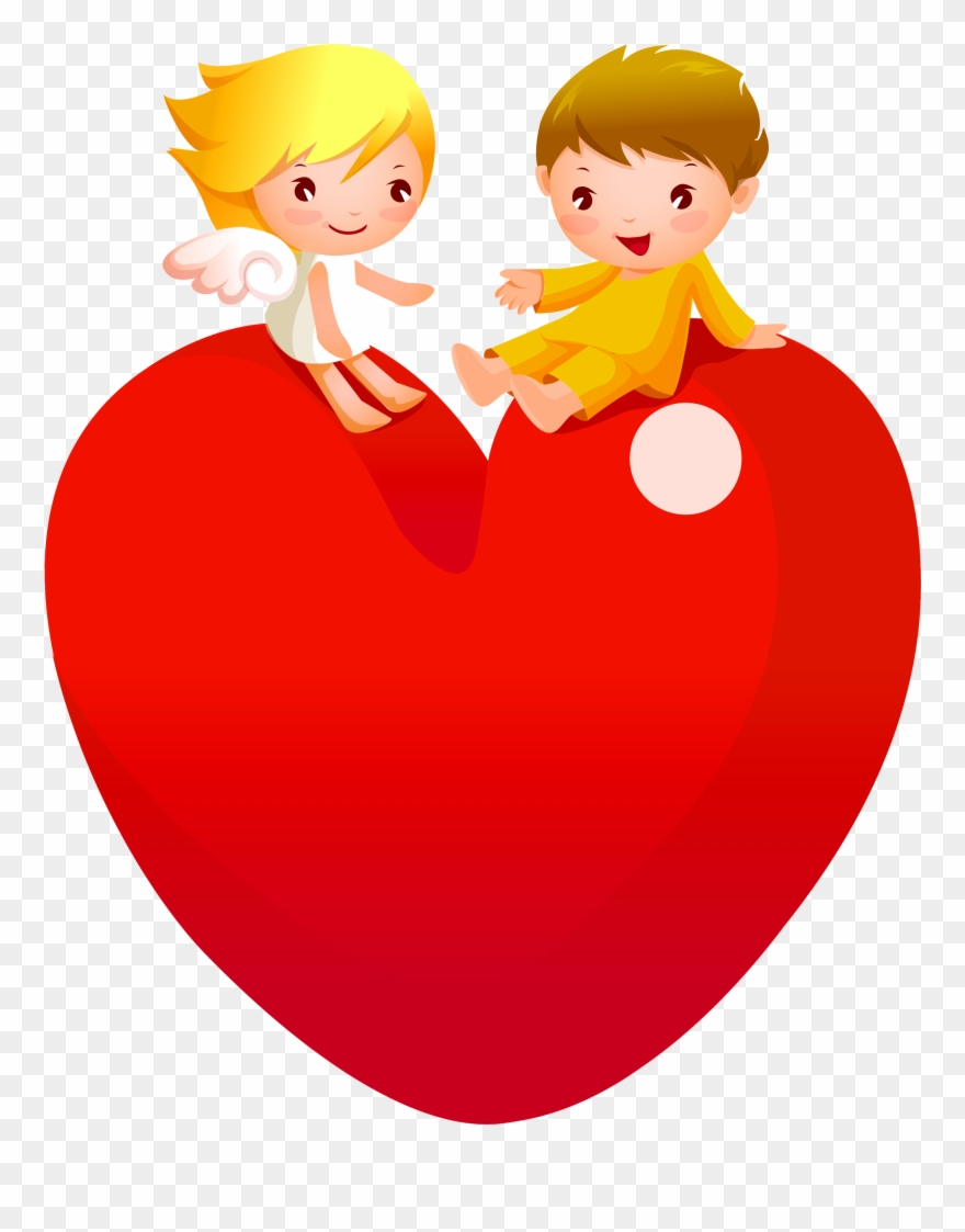 Red Heart With Angels Png Lady A - Cartoon Love Couple Whatsapp Dp Hd Clipart