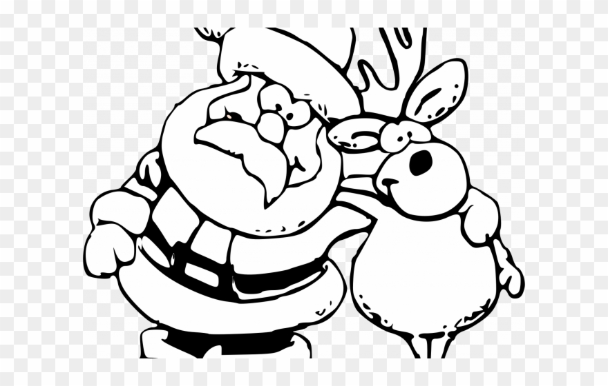 Santa Coloring Clip Art With Clipart And Reindeer Page - Merry Christmas Images Black And White - Png Download