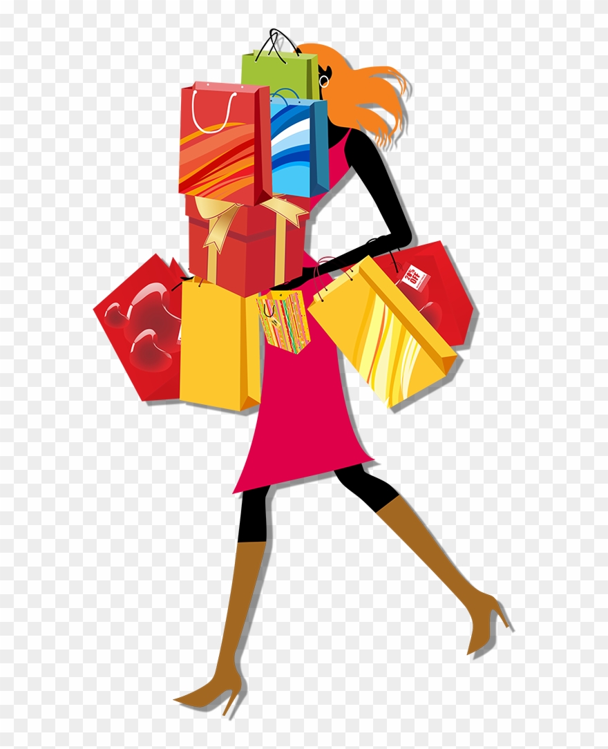 Vector Library Library Bag Woman Clip Art Urban Women - Woman With Shopping Bags Cartoon - Png Download
