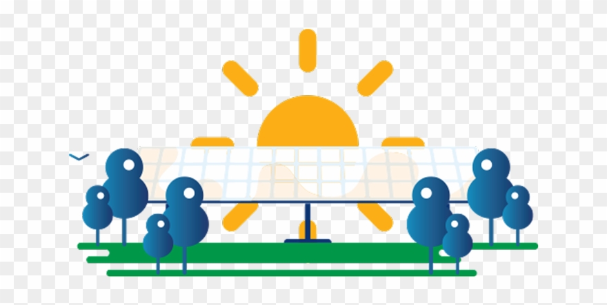 Illustration Of Sun Behind Solar Panels With Trees - Solar Plate Farm Png Clipart