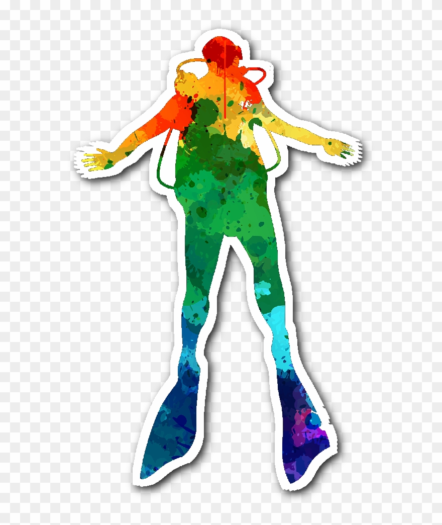 Watercolor Scuba Diver Sticker - Scuba Diving Clipart