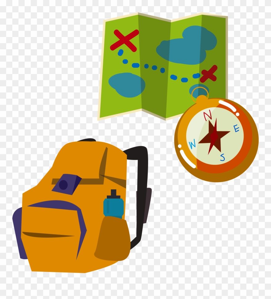 Backpacking Illustration Map Compass Backpack Transprent - Compass And Backpack Clipart - Png Download