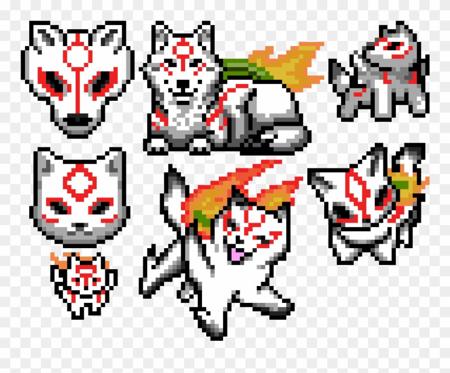 Amaterasu Stamp Sheet - Pixel Okami Clipart