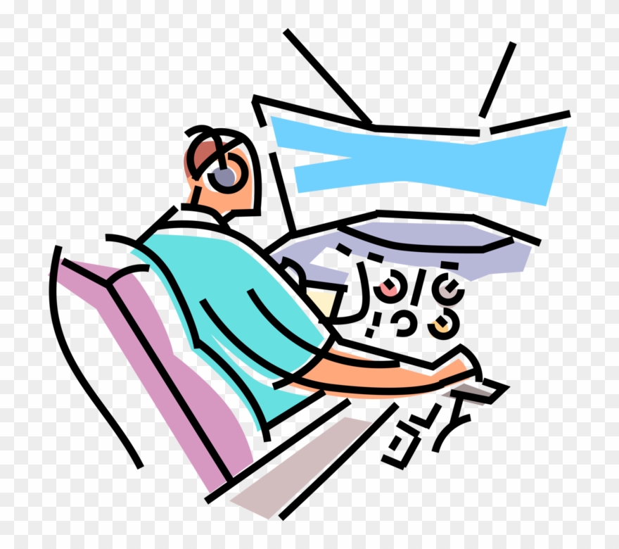Vector Illustration Of Pilot In Aircraft Cockpit Prepares - Cockpit Clipart