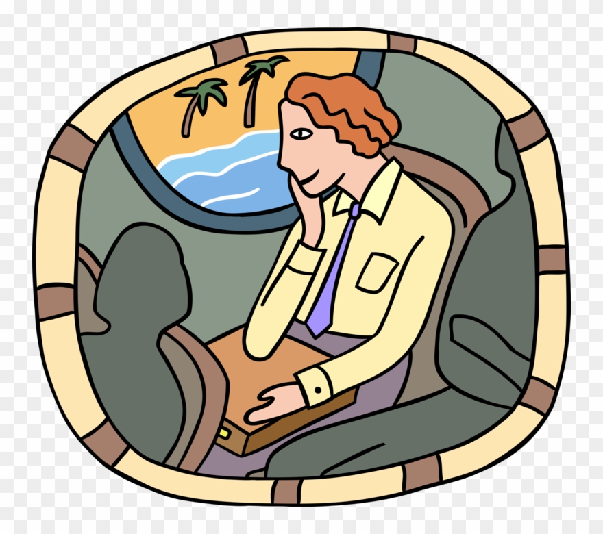 Vector Illustration Of Air Travel Gazing At Island - Illustration Clipart