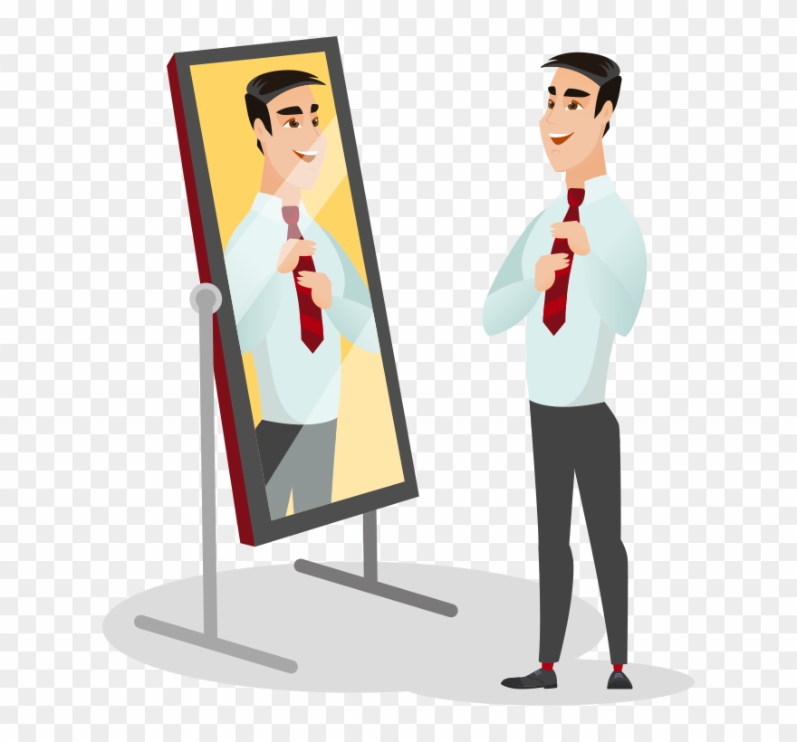 Man Looking In Mirror Illistration - Illustration Clipart
