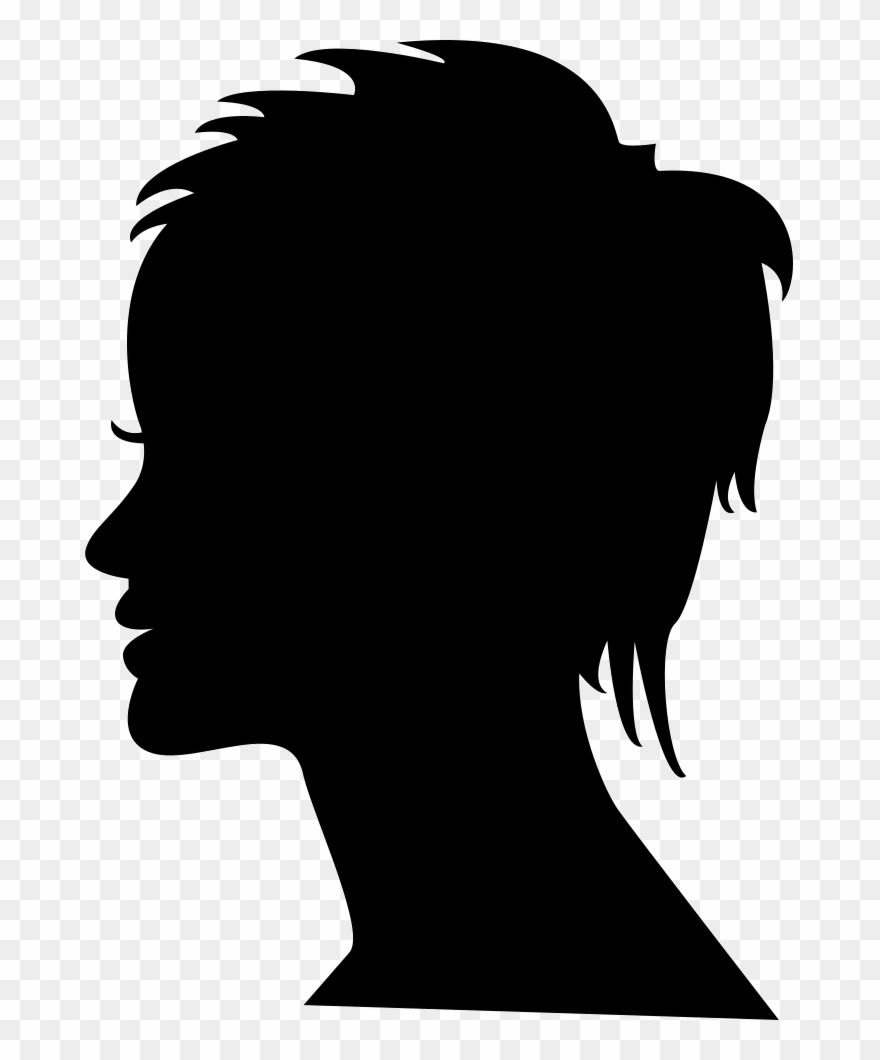 Short Female Hair On Side View Woman Head Silhouette - Black Shadow Head Logo Clipart